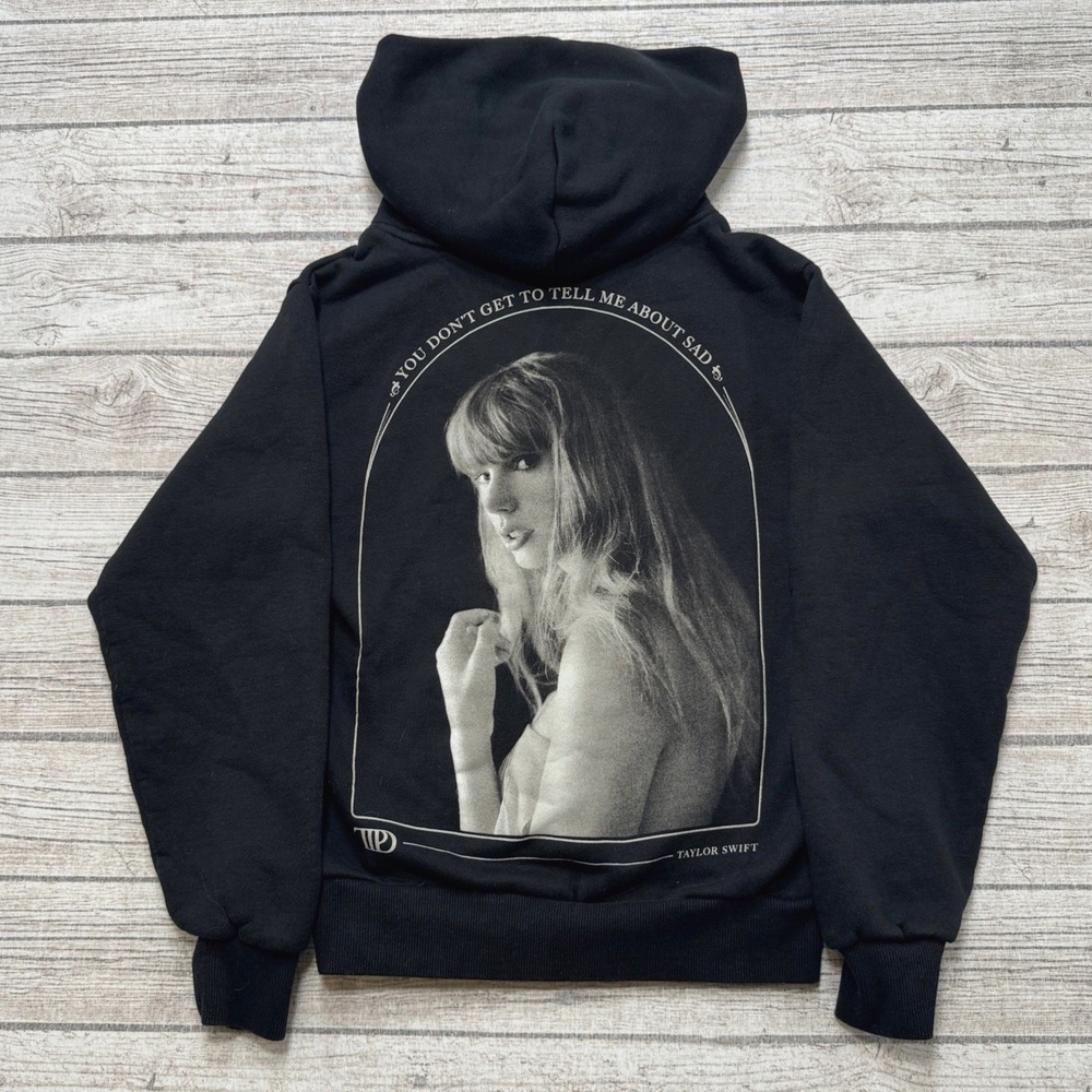 Taylor Swift Hoodie Women's XS Black Tortured Poets Society Portrait Pullover